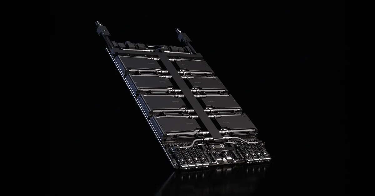 Official NVIDIA product render of an HGX B200 eight-GPU platform